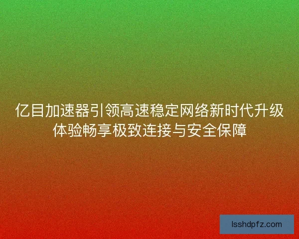 亿目加速器引领高速稳定网络新时代升级体验畅享极致连接与安全保障